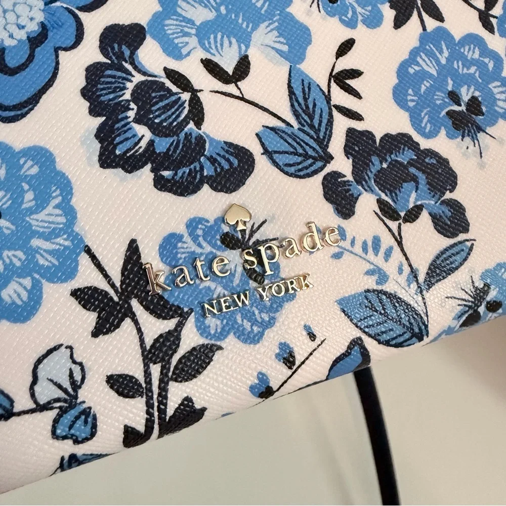 Kate spade blue multi floral crossbody zipped purse